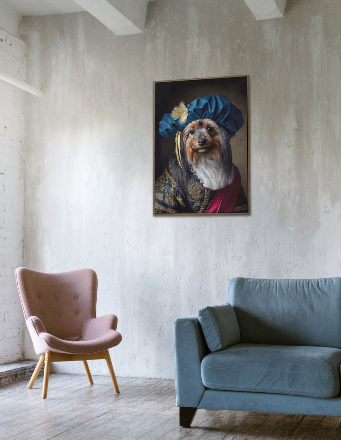 Yorkshire Terrier Baroque Style Portrait Blue Beret Funny Poster - Image 4