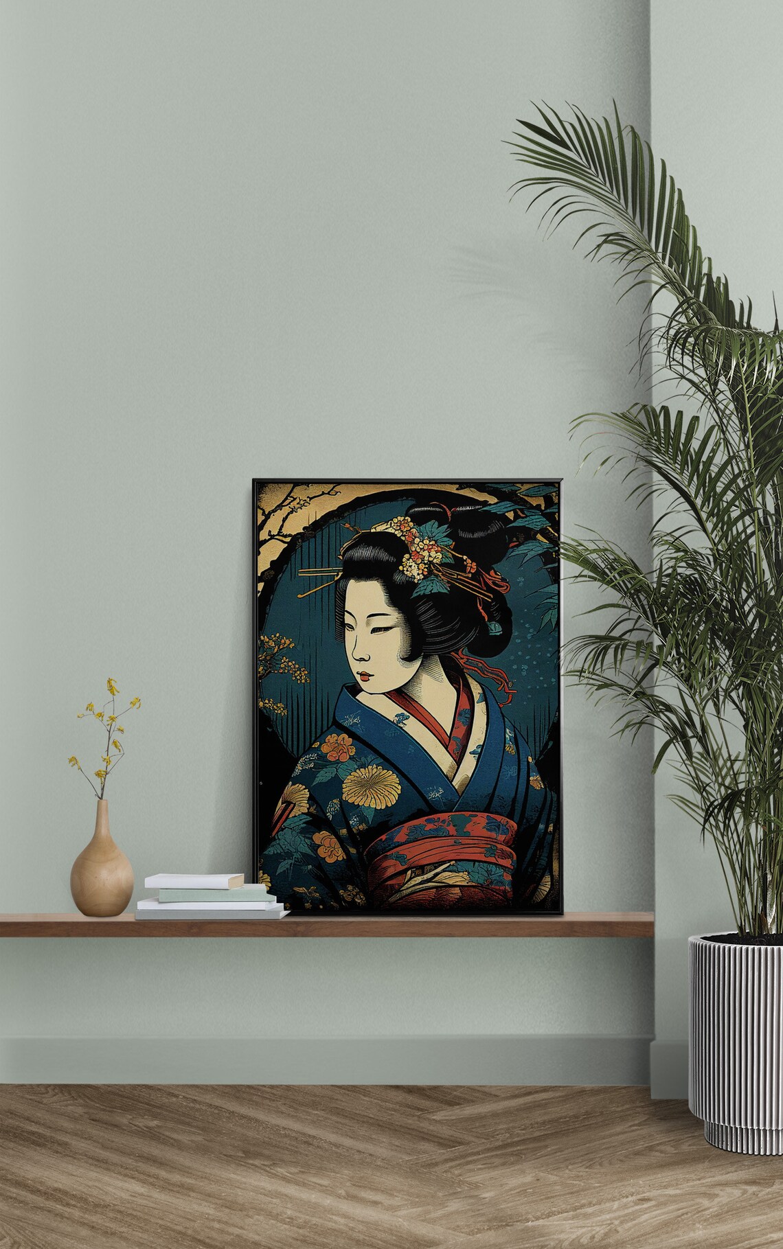 Geisha Blue Kimono Japanese Art Poster - Image 2