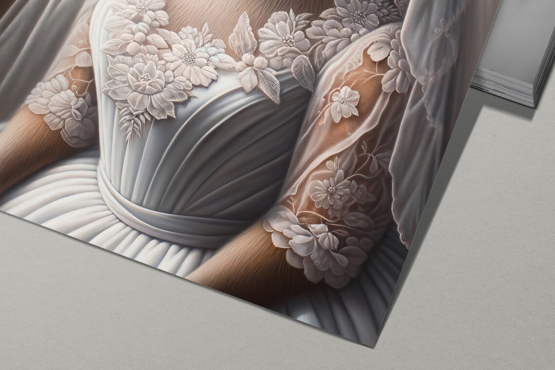 Capybara Bride in a White Floral Lace Gown and Veil Animal Portrait Poster - Image 2