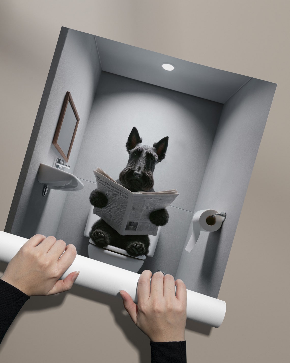Scottish Terrier Reading the Newspaper on the Toilet Poster Art - Image 2