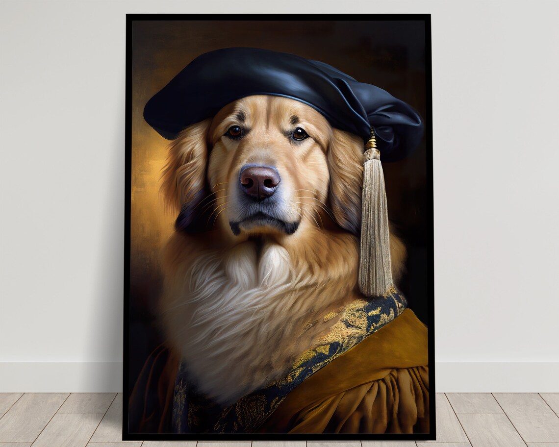 Golden Retriever Portrait, Baroque Style Art Print