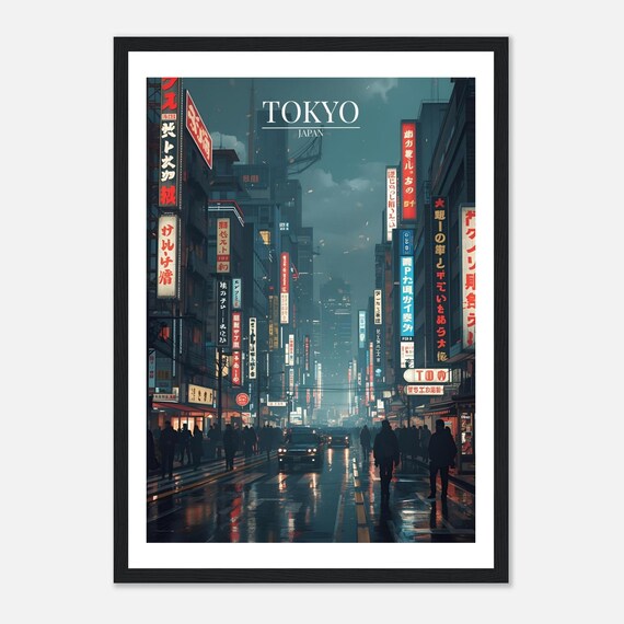 Tokyo Cityscape Poster Vibrant Neon Street Scene Modern Urban Decor