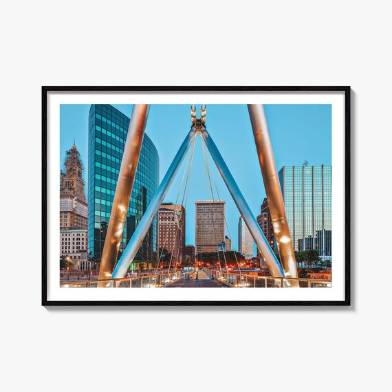 Connecticut Steel Pedestrian Bridge Downtown Twilight Poster