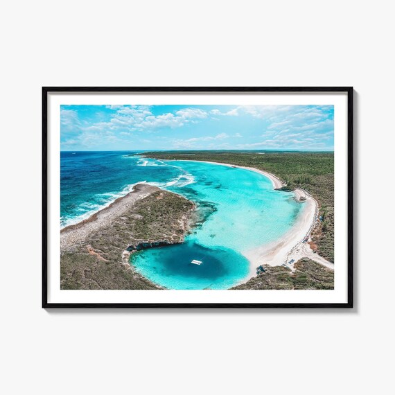 Bahamas Turquoise Cove Blue Hole Aerial Tropical Beach Poster