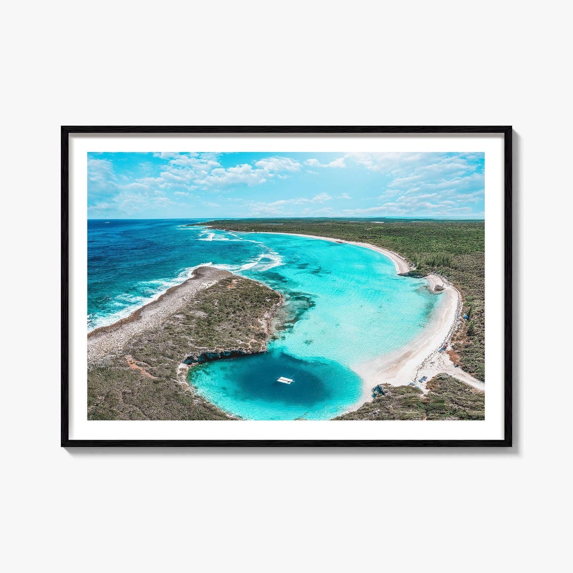 Bahamas Turquoise Cove Blue Hole Aerial Tropical Beach Poster