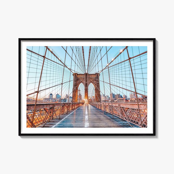 Brooklyn Bridge Walkway Sunrise Golden Light New York City Poster