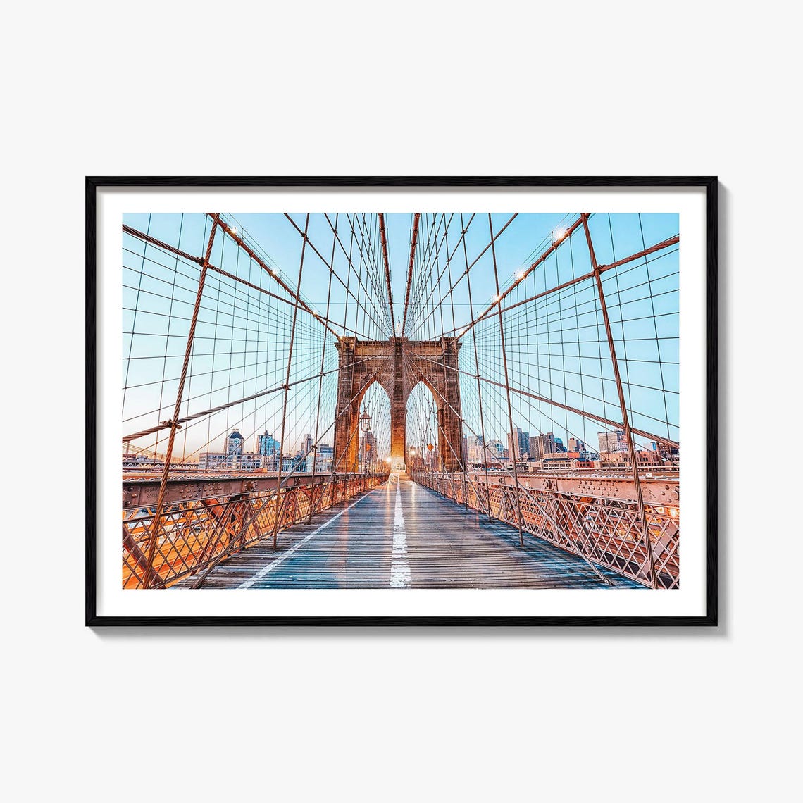 Brooklyn Bridge Walkway Sunrise Golden Light New York City Poster