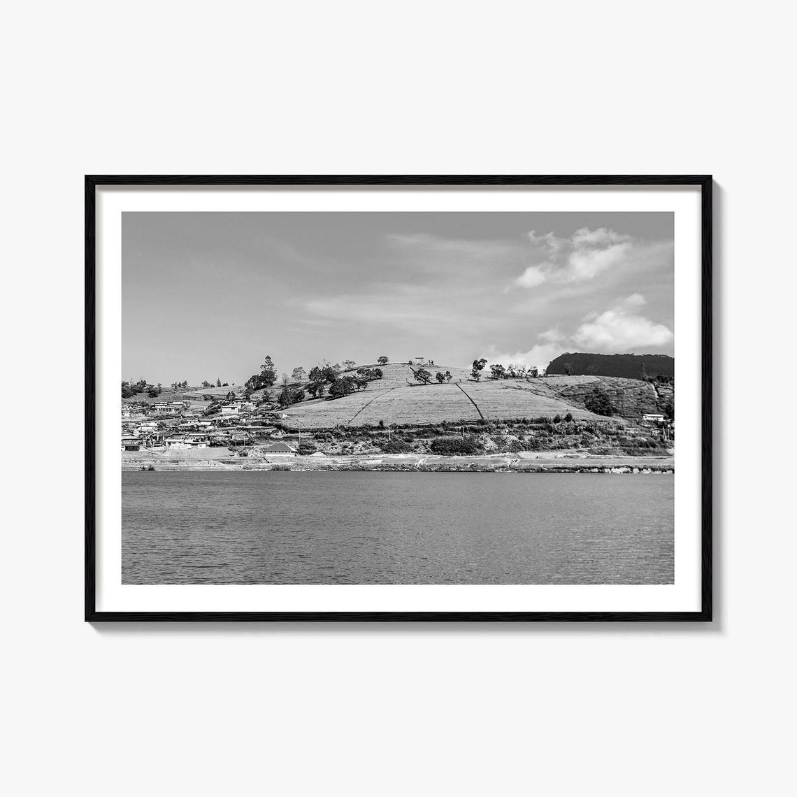 Lake Gregory Sri Lanka Lakeside Hills Black And White Photo Poster