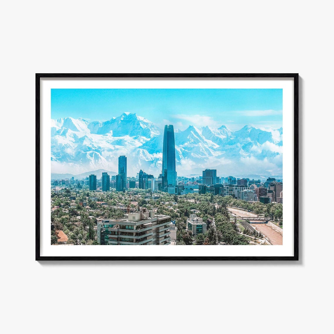 Santiago Chile Andes Mountains Gran Torre City Skyline Travel Poster