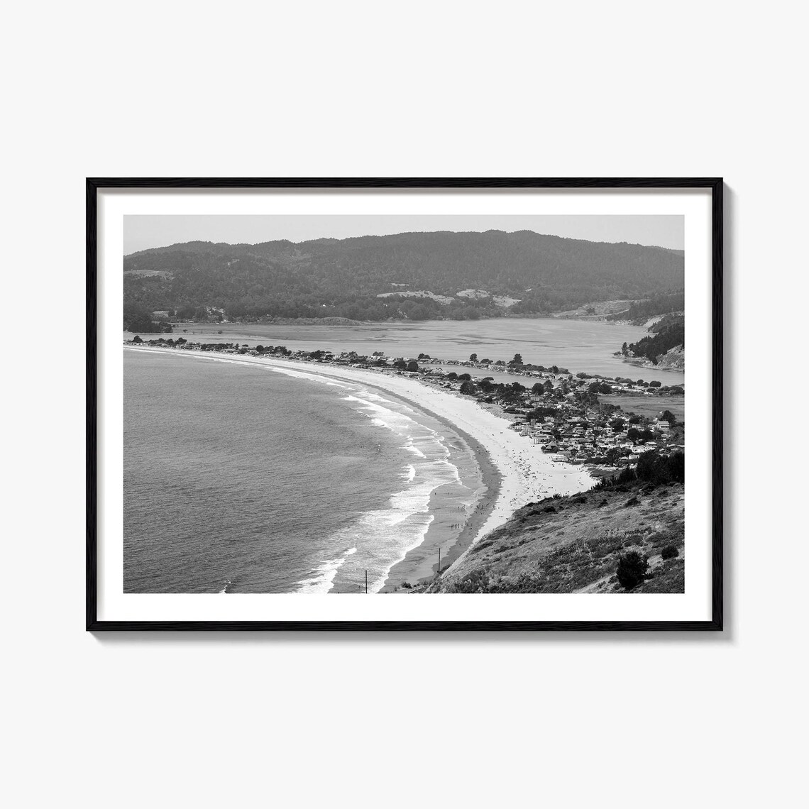Stinson Beach Black and White Travel Map Poster