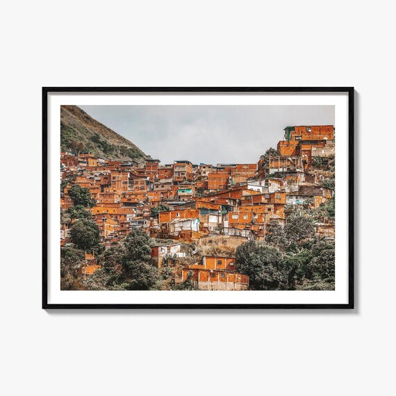 Venezuela Hillside Barrio Terracotta Homes City Travel Poster