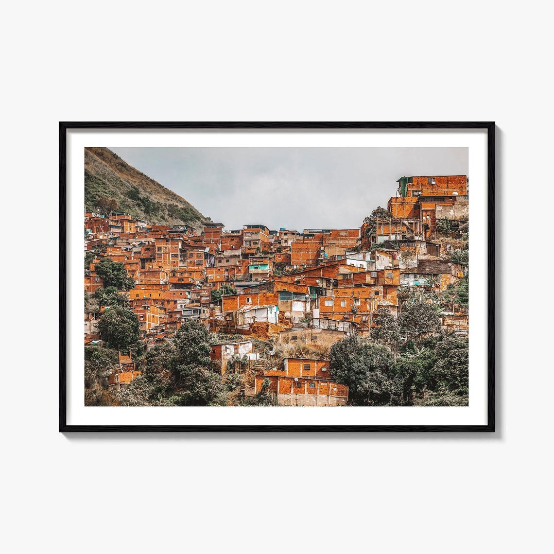 Venezuela Hillside Barrio Terracotta Homes City Travel Poster