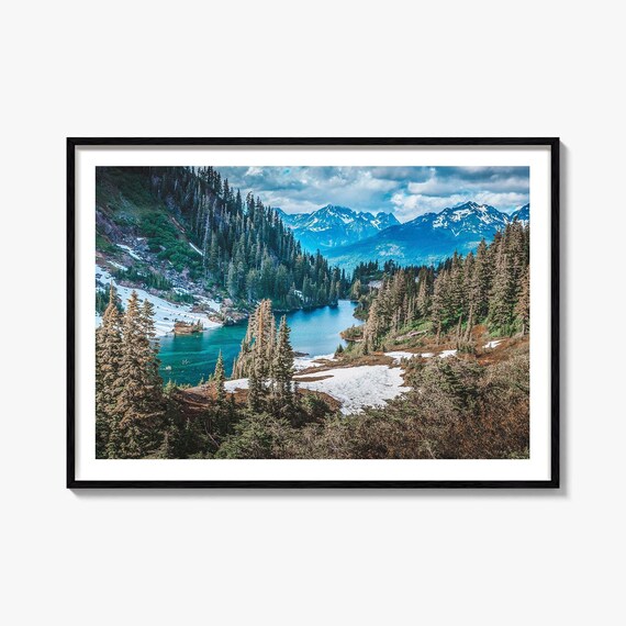 Turquoise Alpine Lake Snowcapped Peaks Evergreen Forest Poster