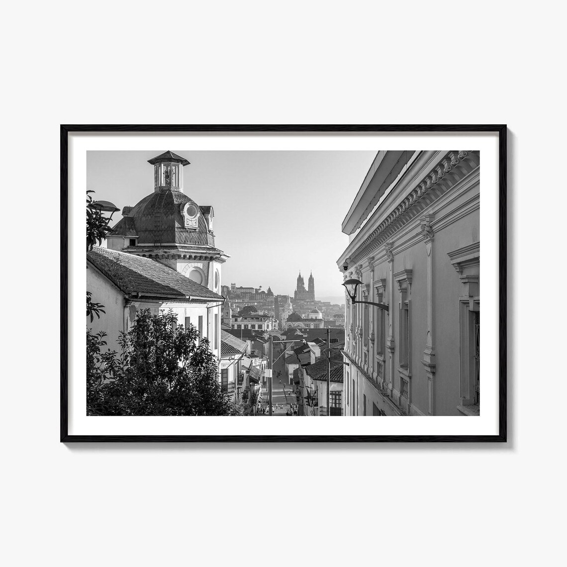 Quito Black and White Travel Map Poster Print