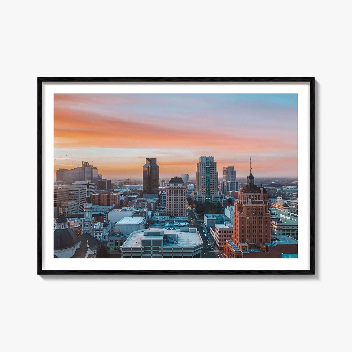 Sacramento California Skyline Sunset Downtown City Photo Art Poster