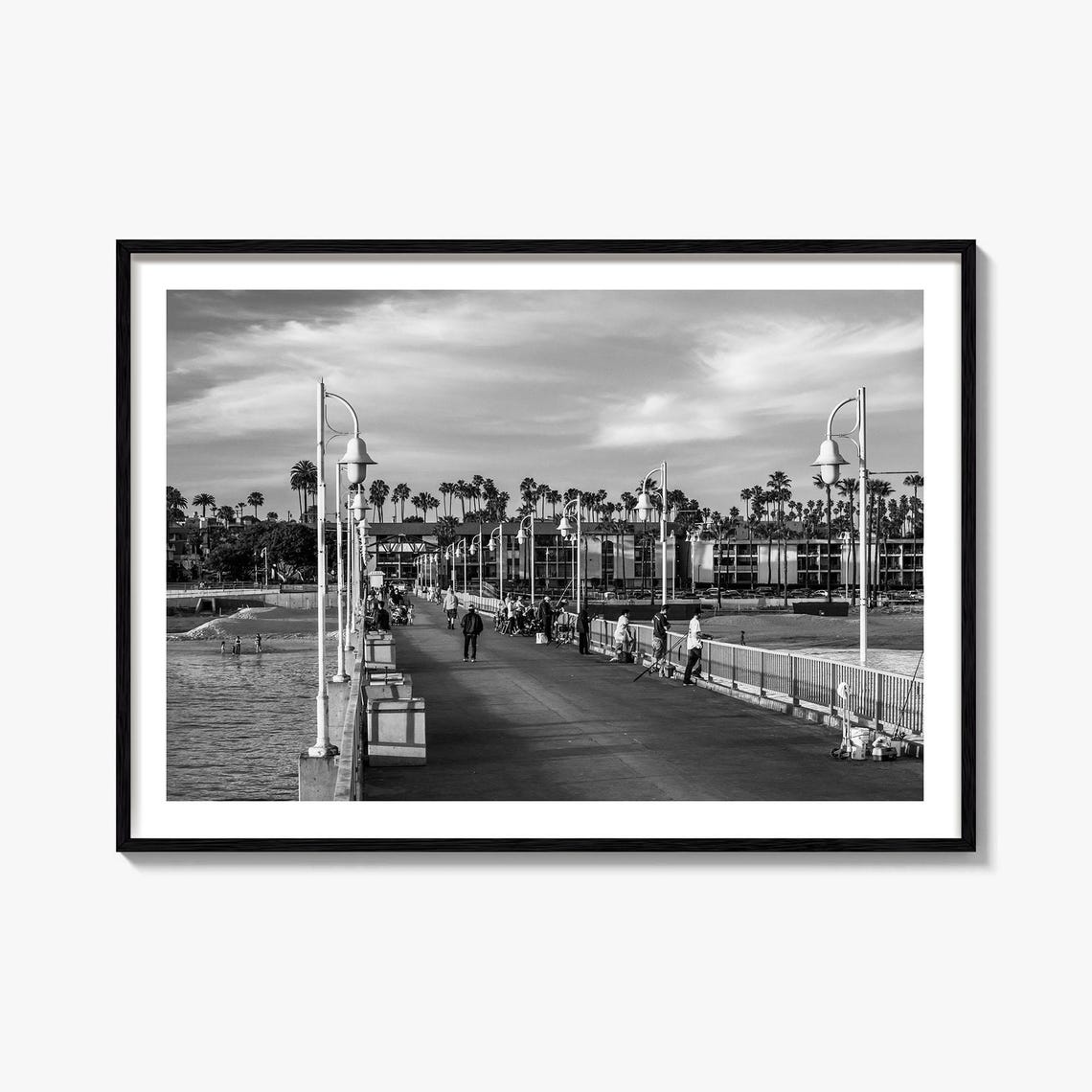 Long Beach Fishing Pier Black And White California Coast Poster
