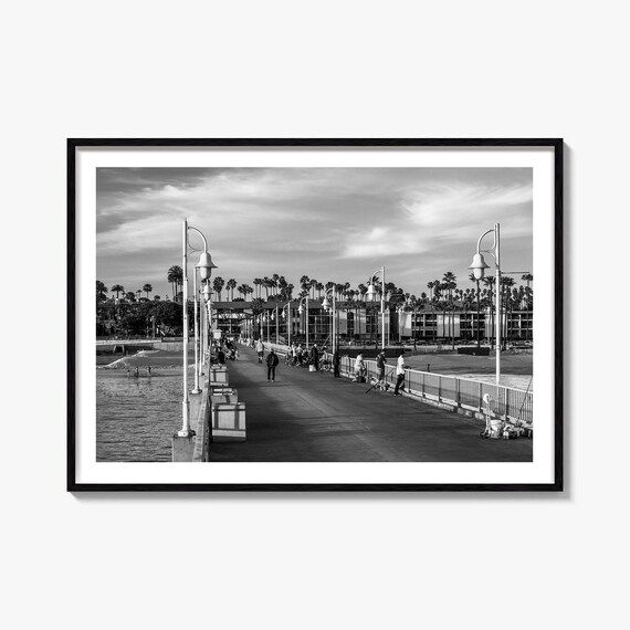 Long Beach Fishing Pier Black And White California Coast Poster