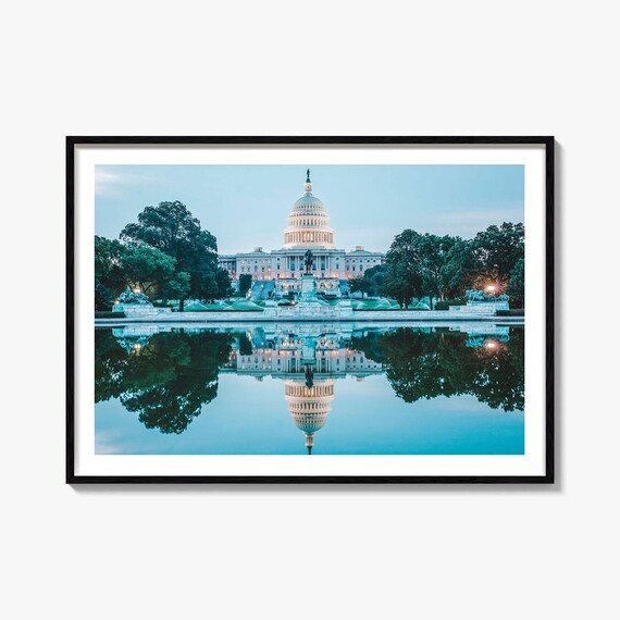 Washington DC Capitol Reflection Building Night Photography Poster