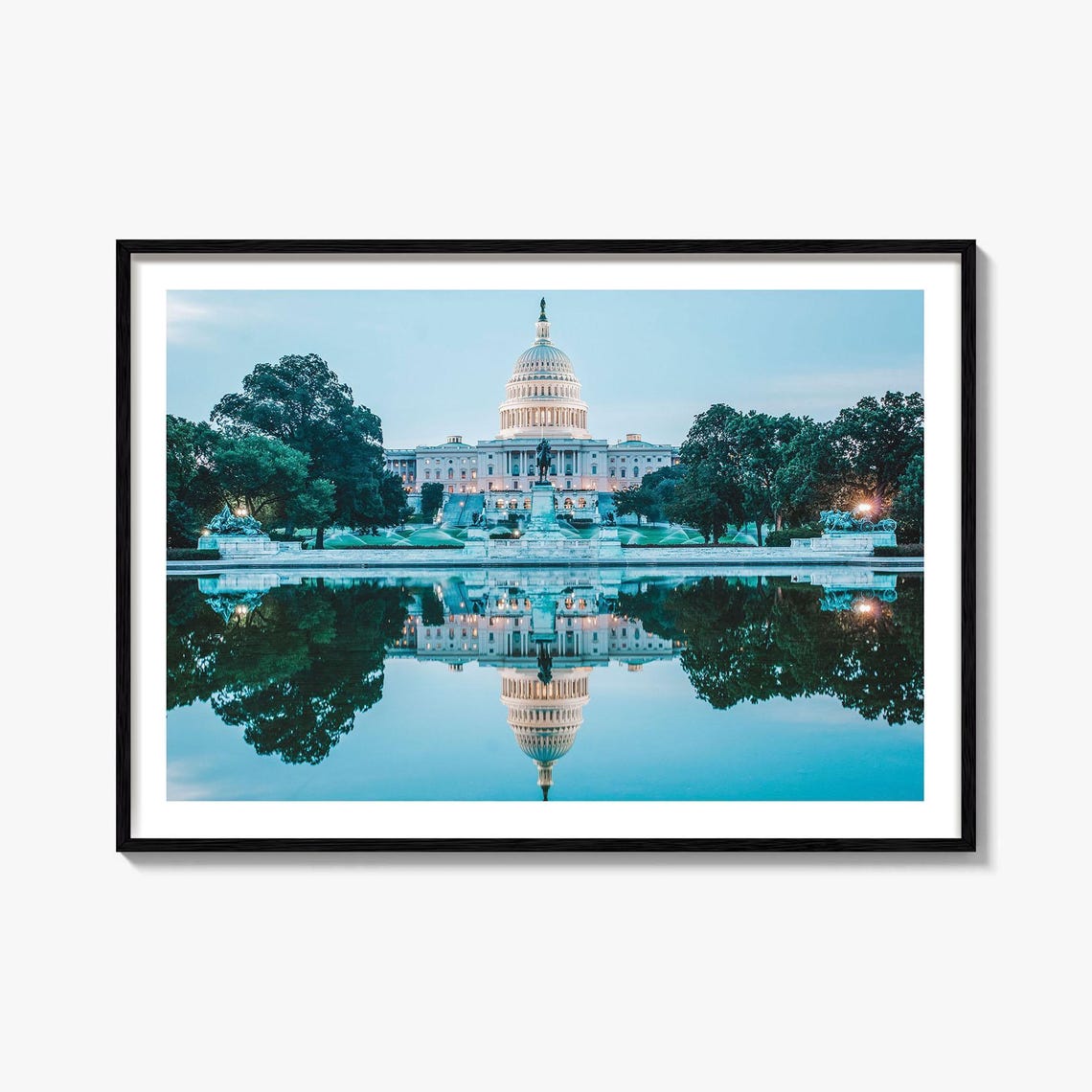 Washington DC Capitol Reflection Building Night Photography Poster