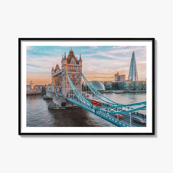 London Tower Bridge At Sunset Red Bus River Thames View Poster