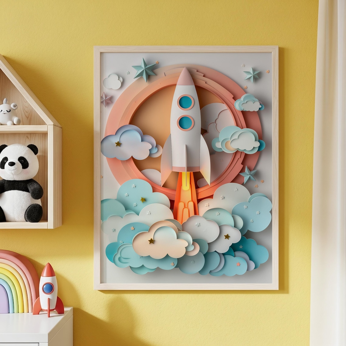Space Rocket Nursery Wall Art, Minimalist Art Print