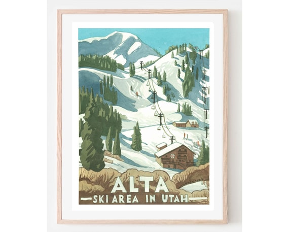 Alta Vintage Travel Poster, Utah Ski Resort Art Print