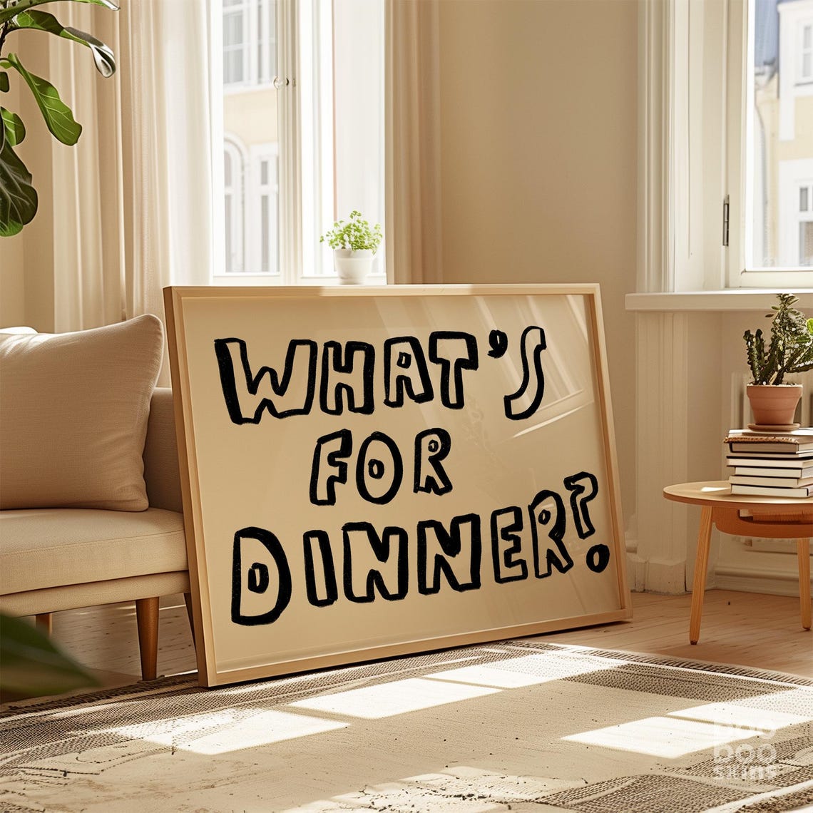 Whats For Dinner Bold Bubble Lettering Kitchen Quote Poster Art