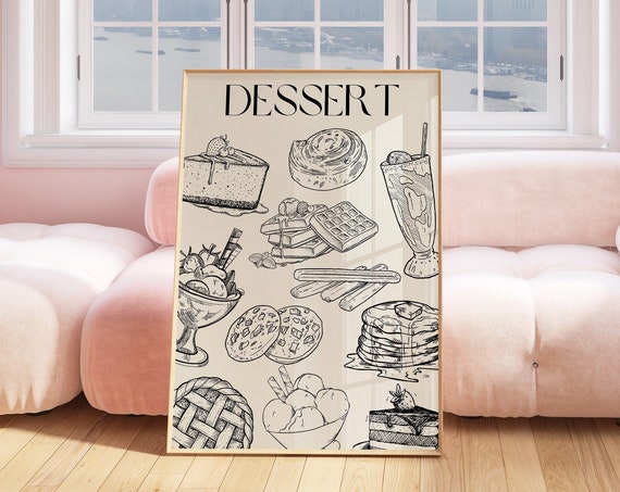 Food Art Print For Kitchen Dessert Poster Kitchen Ingredients Trendy Art Kitchen Decor Trendy Poster Retro Print