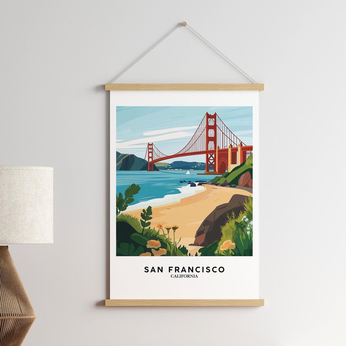 San Francisco Golden Gate Bridge Sandy Beach Coastal Scene Poster