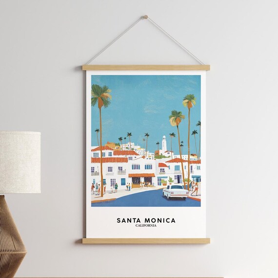 Santa Monica California Palm Street Retro Vintage Travel Poster