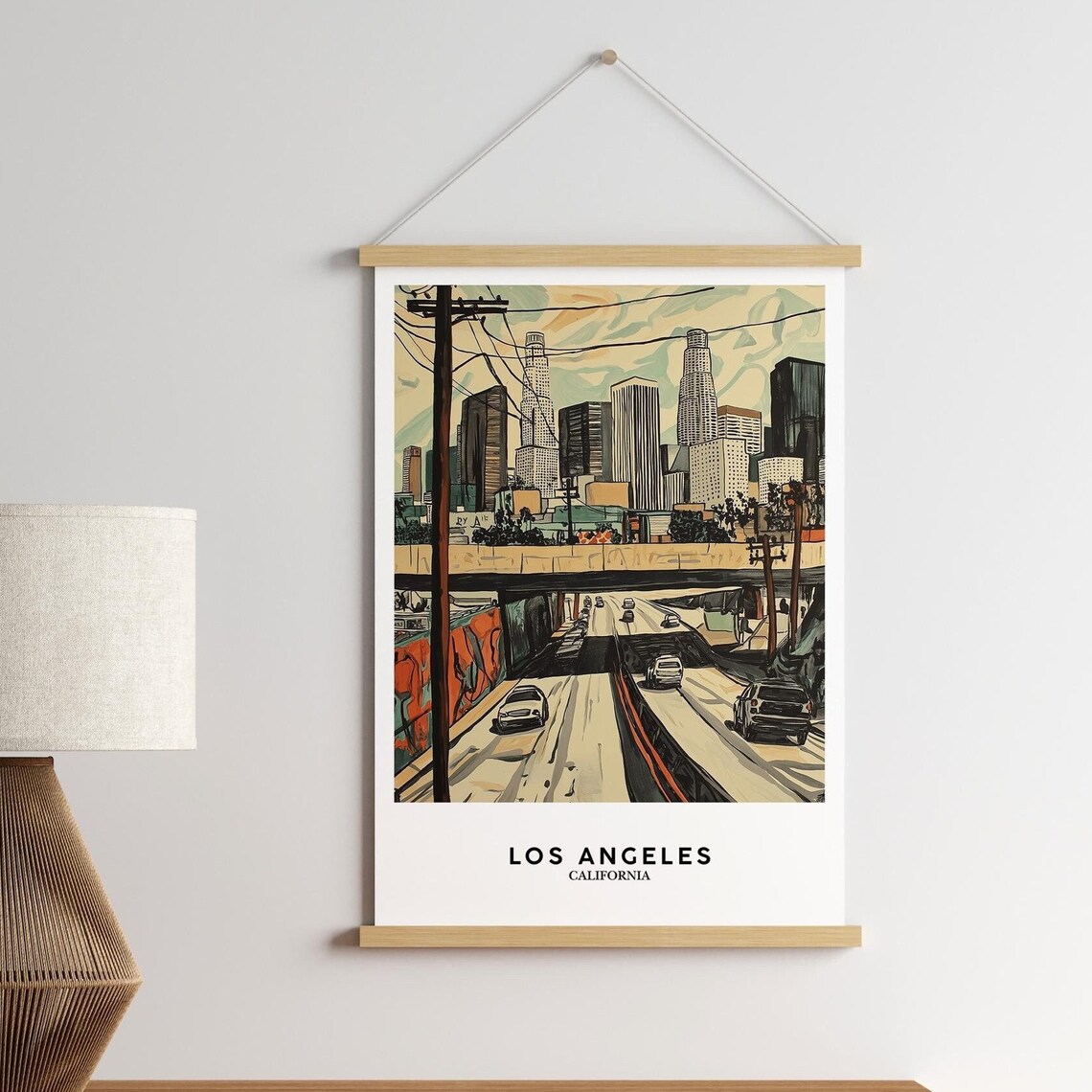 Los Angeles California Downtown Skyline Freeway Cityscape Art Poster