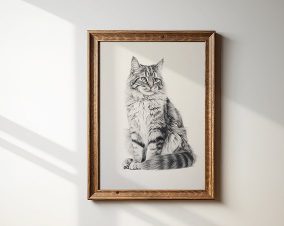 Vintage Cat Wall Art Antique Drawing Art Print