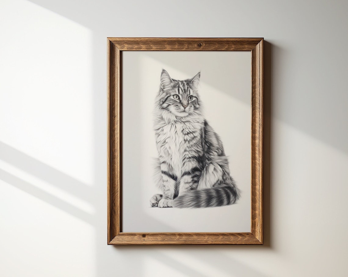 Vintage Cat Wall Art Antique Drawing Art Print