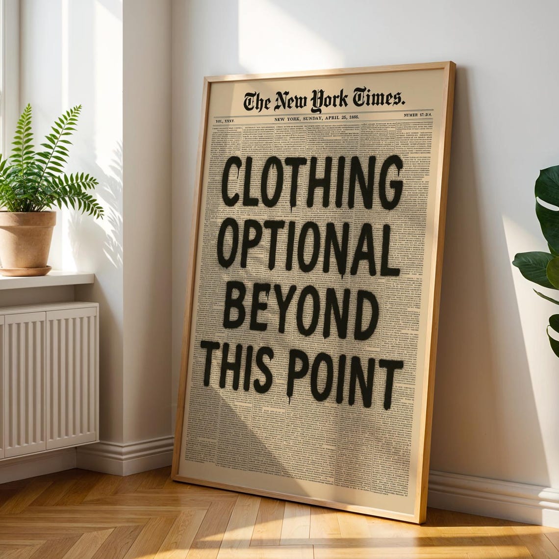 Clothing Optional Beyond This Point Funny Retro Newspaper Sign Poster