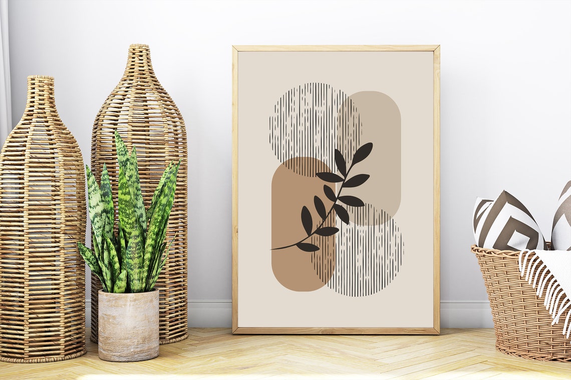 Black Leaf Sprig Beige Arches Minimalist Geometric Plant Poster - Image 4