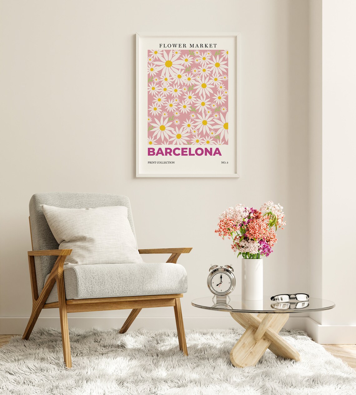 Barcelona Flower Market White Daisies Botanical Retro City Art Poster - Image 6
