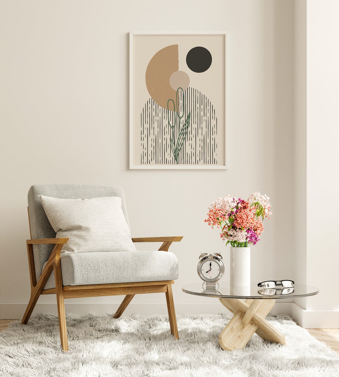 Abstract Beige Arches Green Flower Mid Century Modern Poster - Image 7