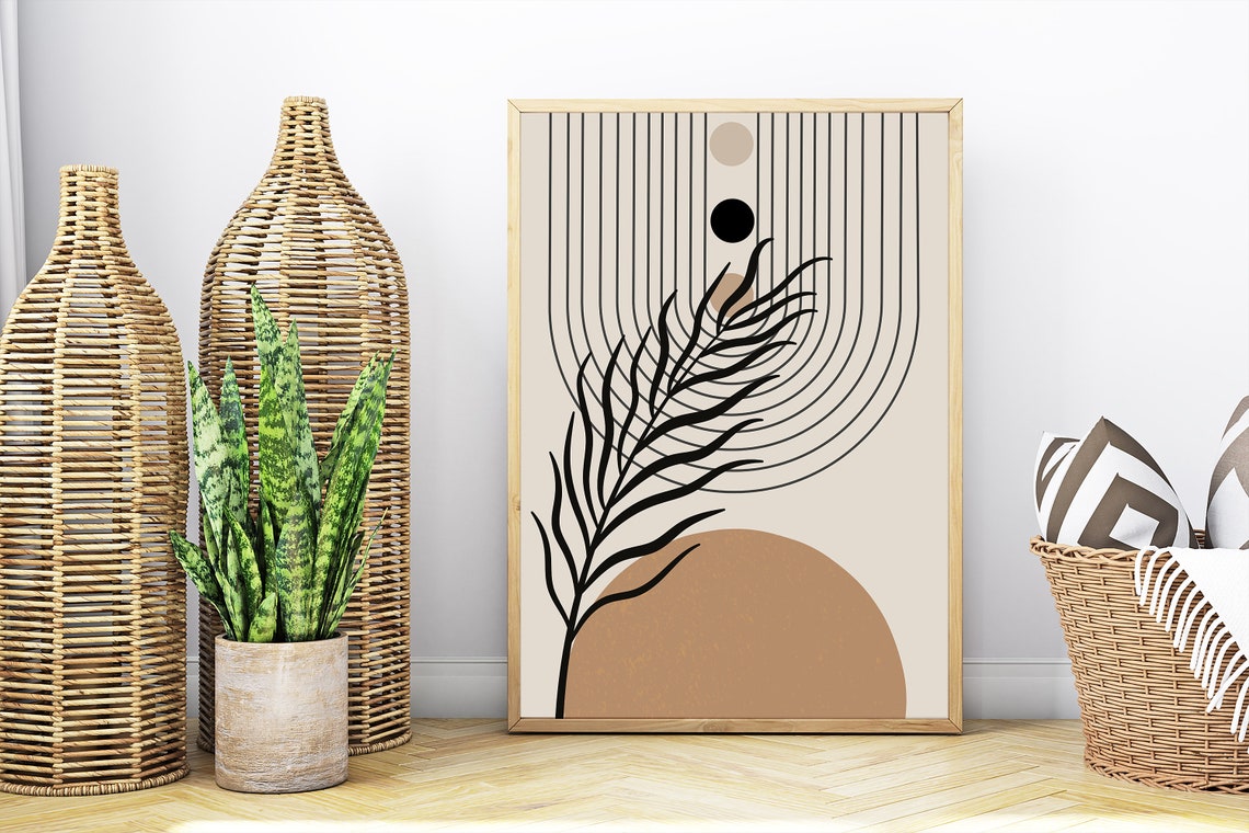 Black Leaf Branch Arch Lines Sun Mid Century Botanical Poster - Image 5