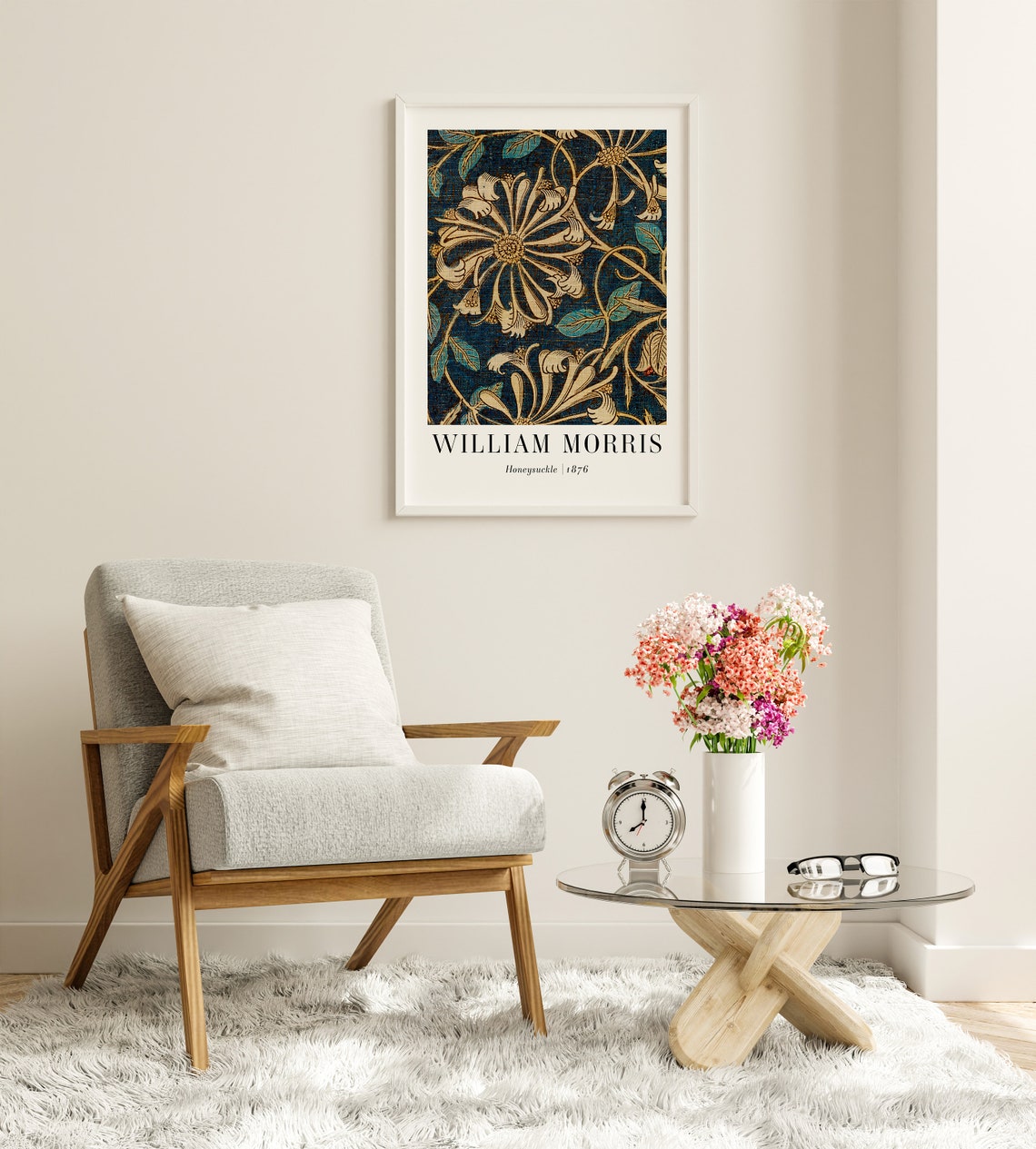 William Morris Honeysuckle 1876 Navy Floral Pattern Art Poster - Image 7