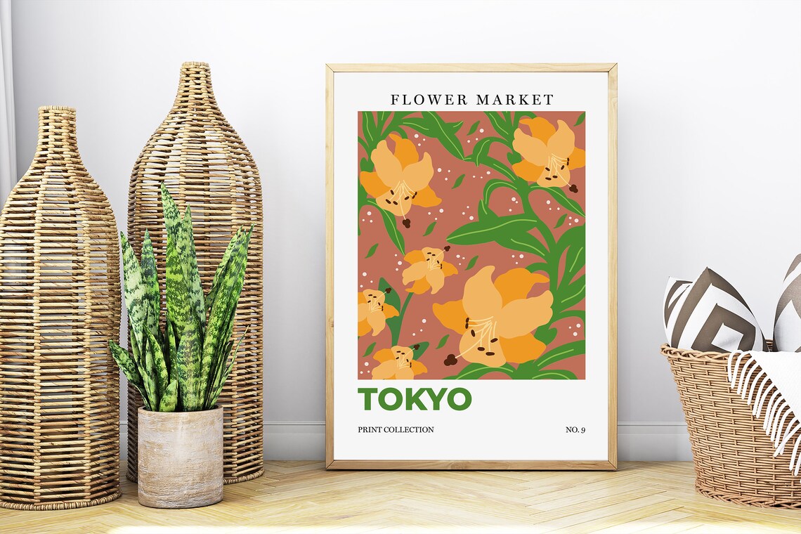 Tokyo Flower Market Yellow Lilies Botanical Retro City Art Poster - Image 4