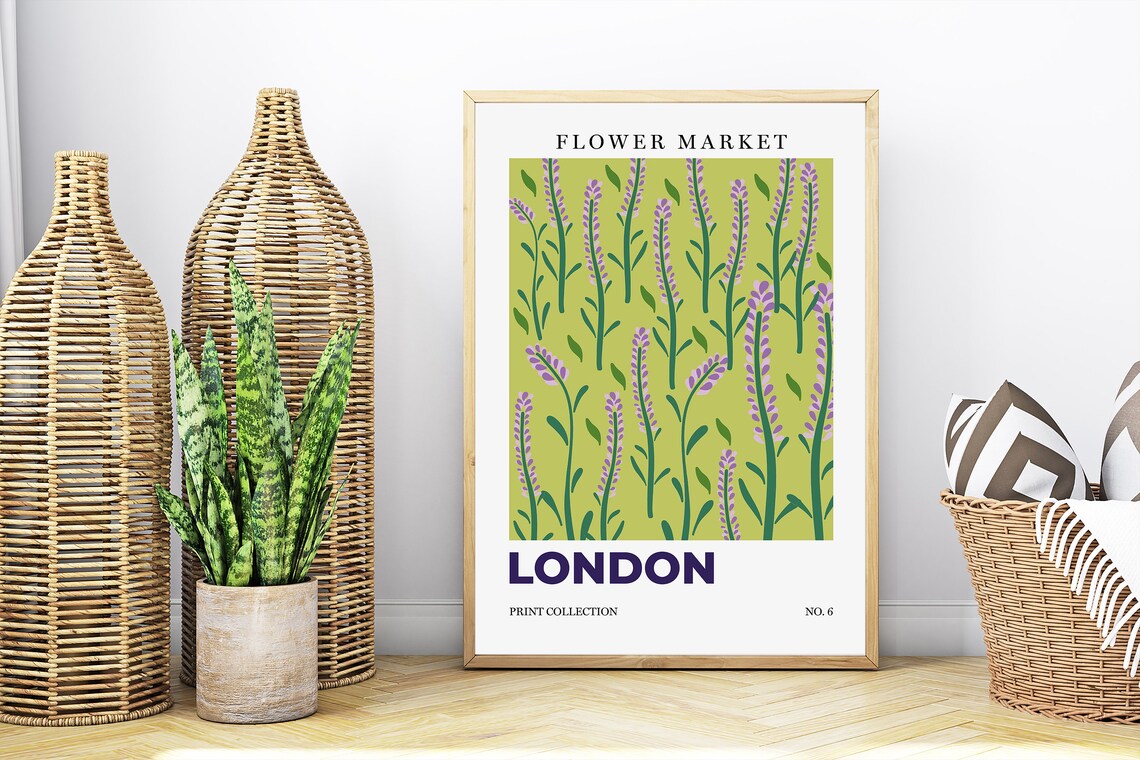 London Flower Market Lavender Sprigs Botanical Retro City Art Poster - Image 4