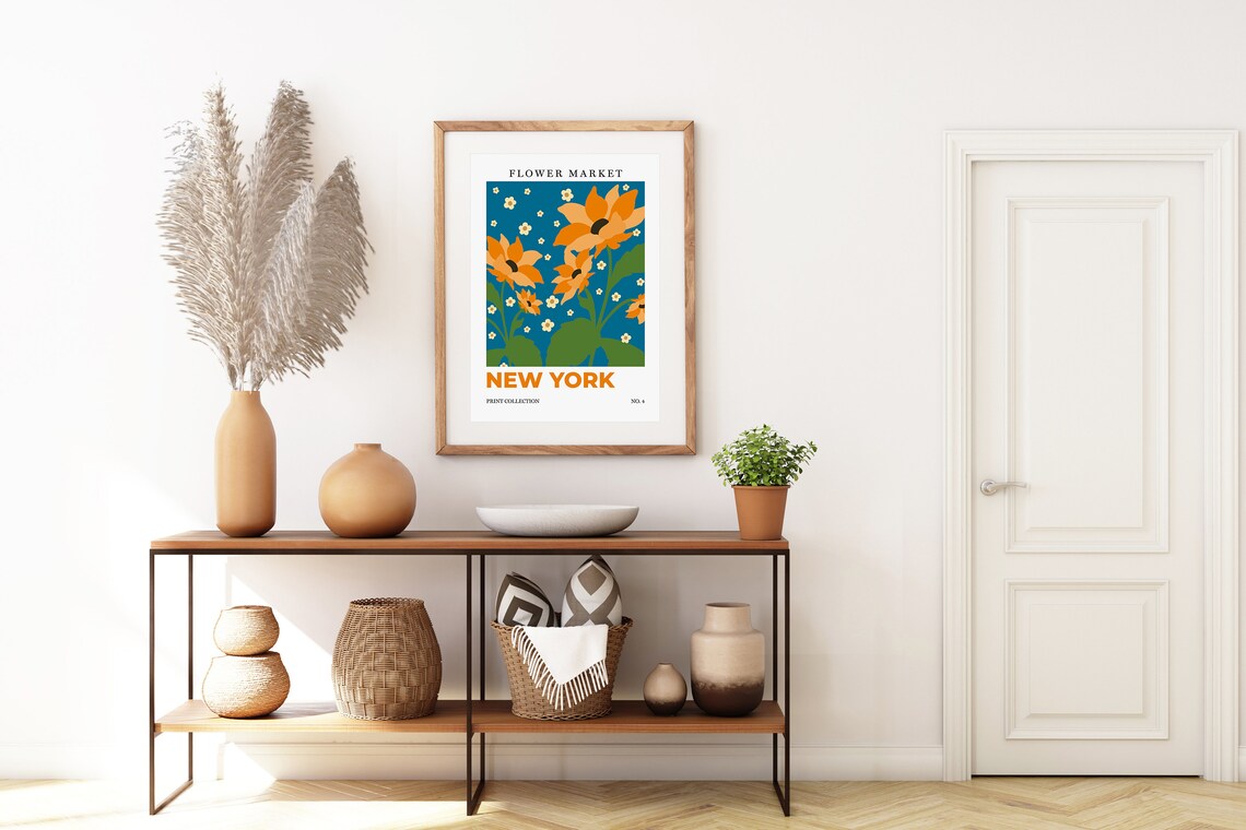 New York Flower Market Sunflowers Botanical Retro City Art Poster - Image 5