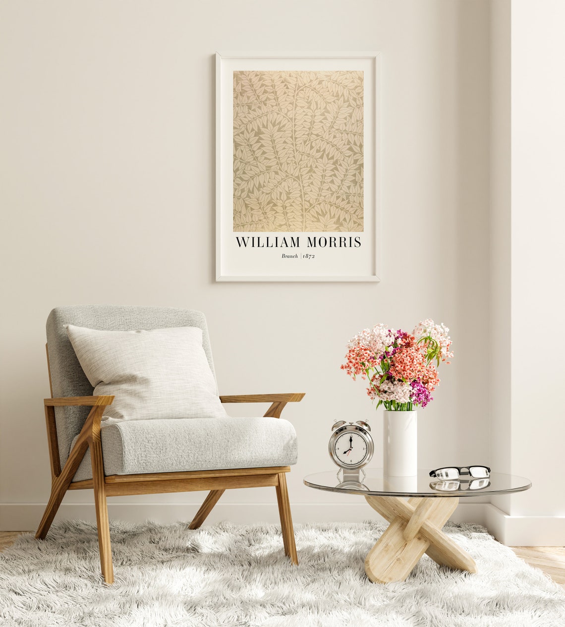 William Morris Branch 1872 Beige Neutral Leaf Pattern Art Poster - Image 3