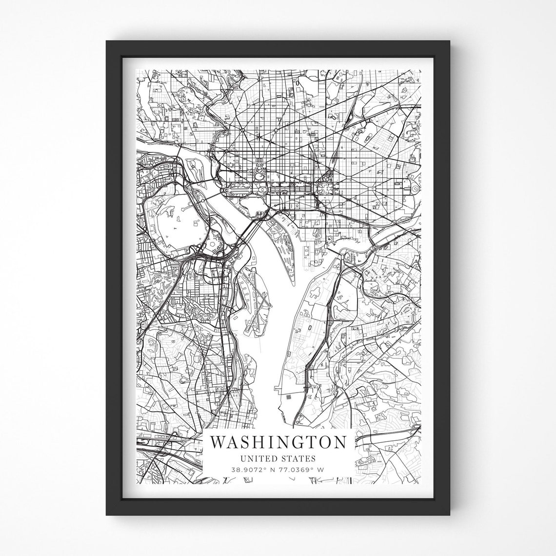 Personalized City Map Poster Custom Map Art Black and White Minimalist - Image 4
