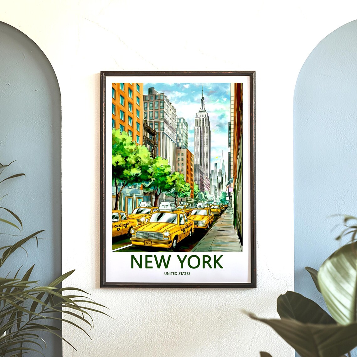 New York Yellow Cabs Empire State Building Street Scene Poster - Image 3