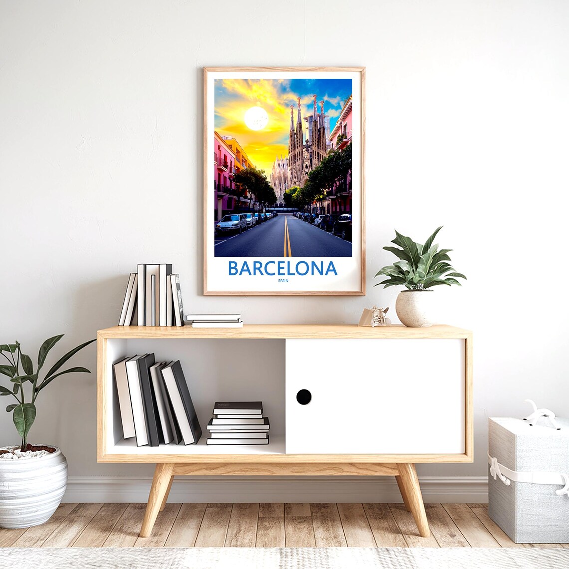 Barcelona Sagrada Familia Street Photo Dramatic Sunset Travel Poster - Image 2