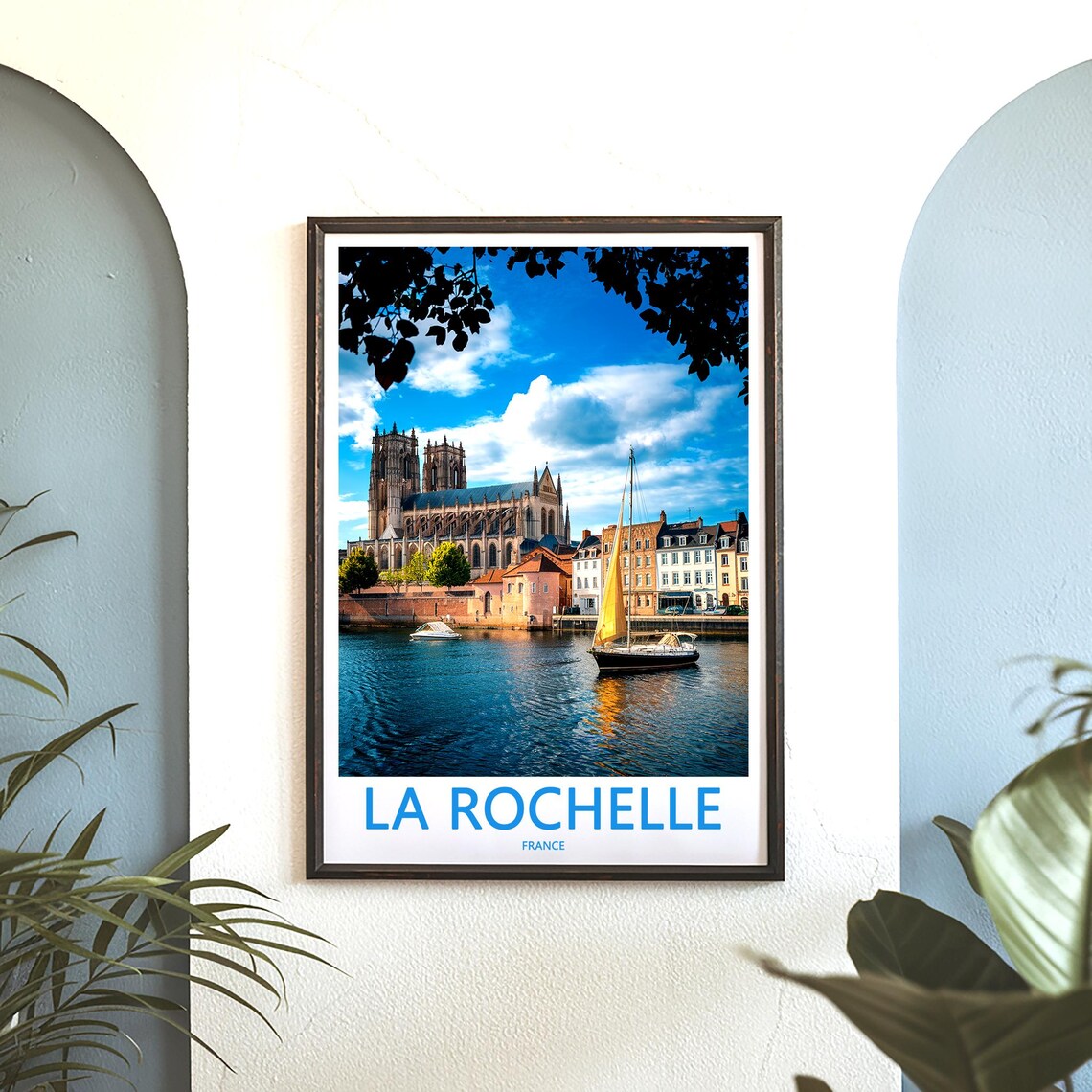 La Rochelle France Sailboat Harbor and Waterfront Church Photo Poster - Image 3