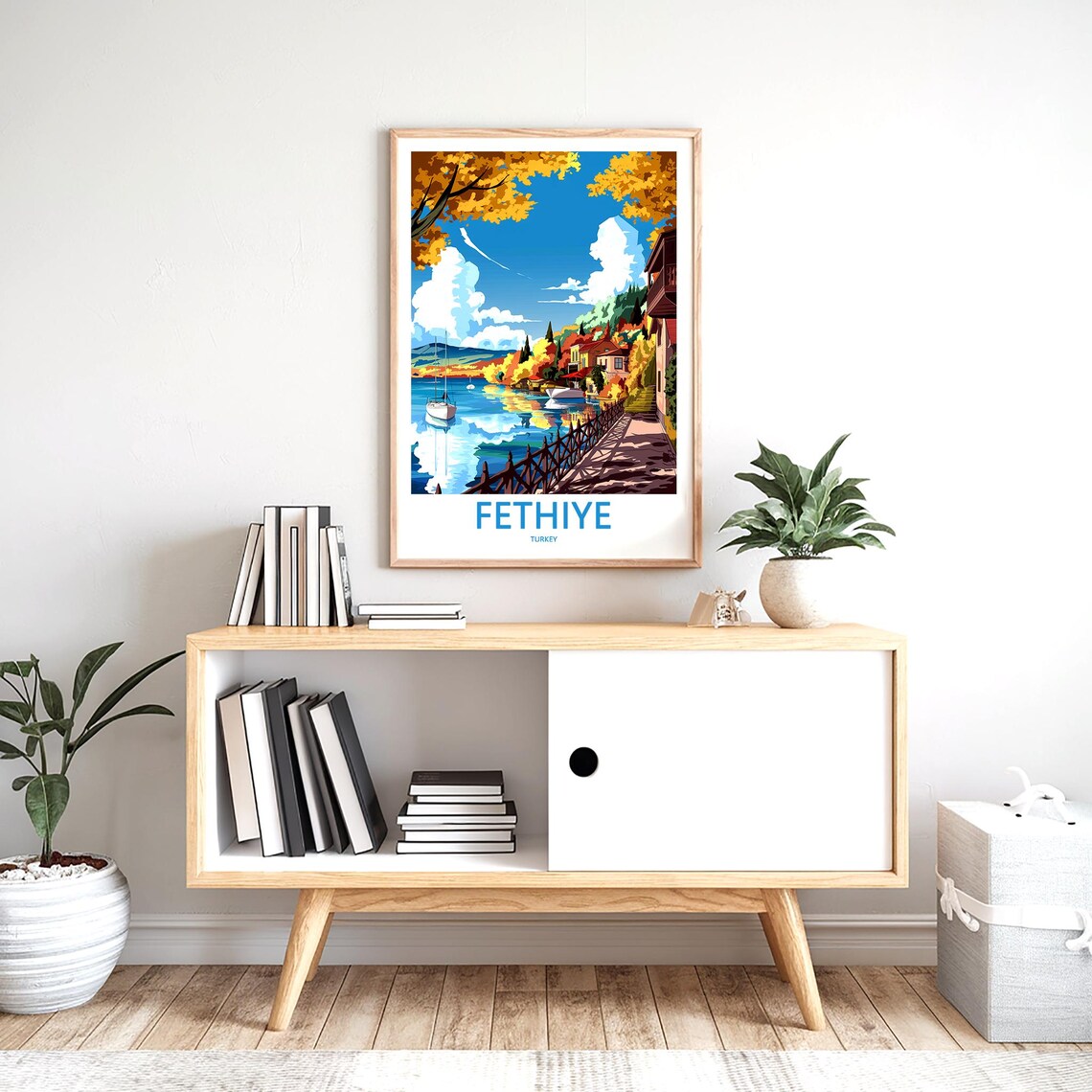 Fethiye Turkey Golden Autumn Waterfront Sailboats and Boardwalk Poster - Image 2