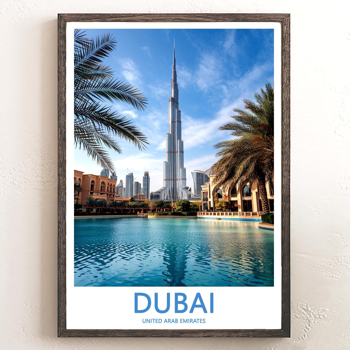 Dubai Burj Khalifa Downtown Lake Palm Trees Photographic Poster