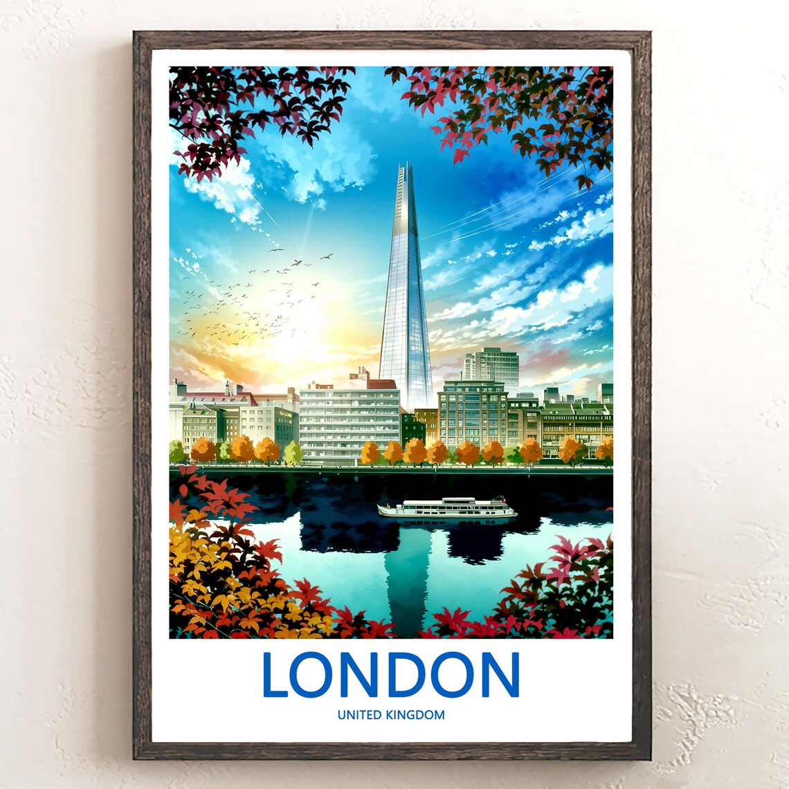 The Shard in Bright Morning Sunlight Over the Autumn Thames Poster